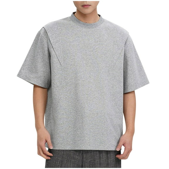 Men's Drop Shoulder Round Neck Half Sleeve T Shirt Basic Solid Loose Tee Tops