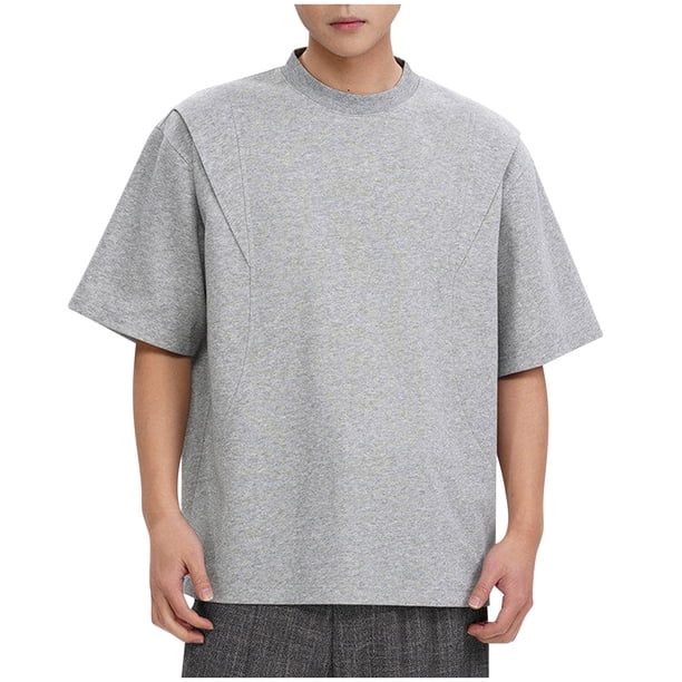 Blusas y camisas de manga corta y cuello redondo para hombre, blusas casuales de color liso con cuello redondo y mangas cortas para hombre.