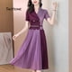 thumbnail image 2 of 2023 Vestidos Vintage Sweet Chiffon Elegant Summer Solid Pleated Midi Short Sleeve Dress Female Robe Women's Spring Lady DressesM Gao Jinjia LED, 2 of 2