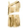 thumbnail image 2 of iiniim Girls Metallic Ballroom Latin Dance Dress Tassel Crop Top and Fringe Skirted Shorts 2 Piece Outfit Gold 14, 2 of 7