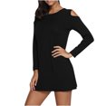 thumbnail image 2 of Kmdttou Women's Summer Casual Black Dress Solid Color Long Sleeved Off Shoulder Round Neck Dress,Fashionable Casual Dresses for Women 2025, 2 of 6