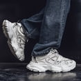 thumbnail image 6 of Men's White Black Chunky Platform Dad Sneakers, Breathable Mesh Fashion Athletic Shoes, Non-Slip Casual Walking Shoes for Daily Wear, 6 of 9