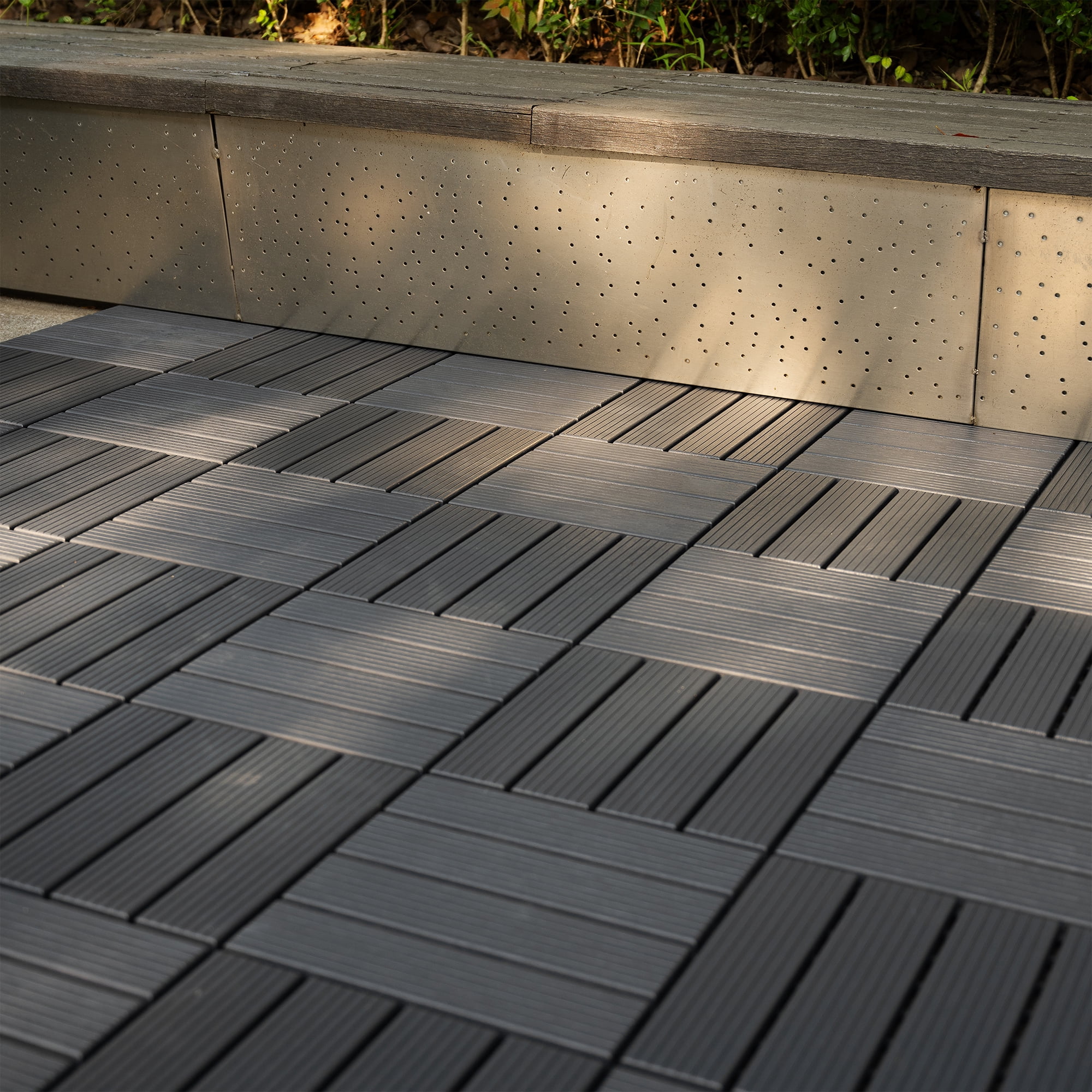 44 Pack 12"x12" Gray Interlocking Deck Tiles, PP Plastic Carved Brick Patio Tiles, Waterproof All-Weather Flooring for Poolside Balcony Backyard Indoor Outdoor
