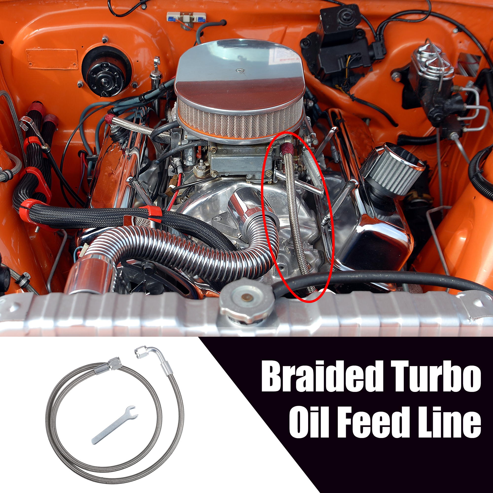 Unique Bargains 4AN Turbo Oil Feed Line Braided AN4 90 Degree Hose End 36"