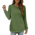 thumbnail image 2 of Womens Tops Crewneck Long Sleeve High Low Sweatshirt Polyester Curved Hem Side Split Solid Color Loose Fit Daily Home Work Outdoor Wear Xl Sweaters For Women, 2 of 5