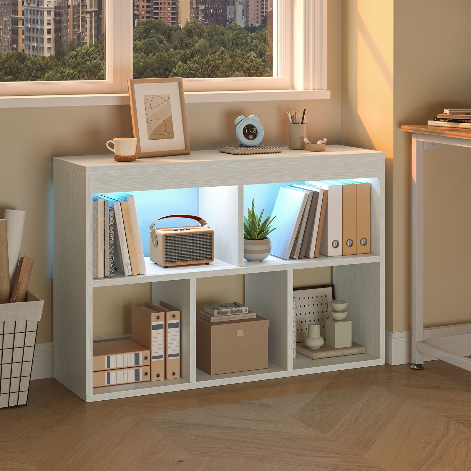 Pinmoco 5-Cube Reversible Toy Storage Organizer LED Kid's Shelf Multipurpose Bookcase, Gray