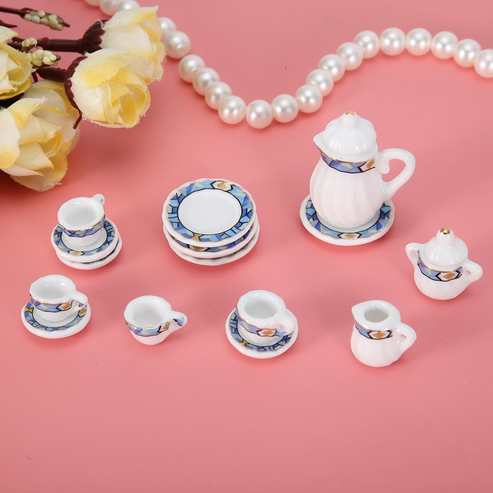 Kritne Tea Cup Set Miniature, 1:12 Dollhouse Kitchen Miniature 15pcs Porcelain Flower Tea Cup Set Decor Collection, Tea Set Miniature - image 4 of 8