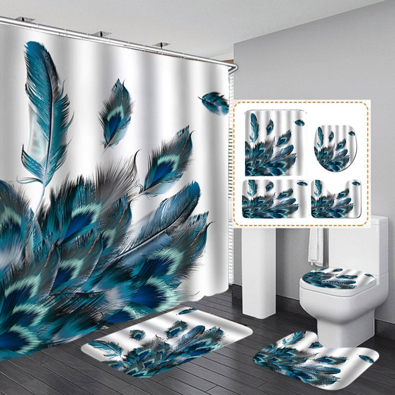 180*180cm Tropical Design Shower Curtain/3pcs Carpets Bathroom Bath Mat Set Hot 