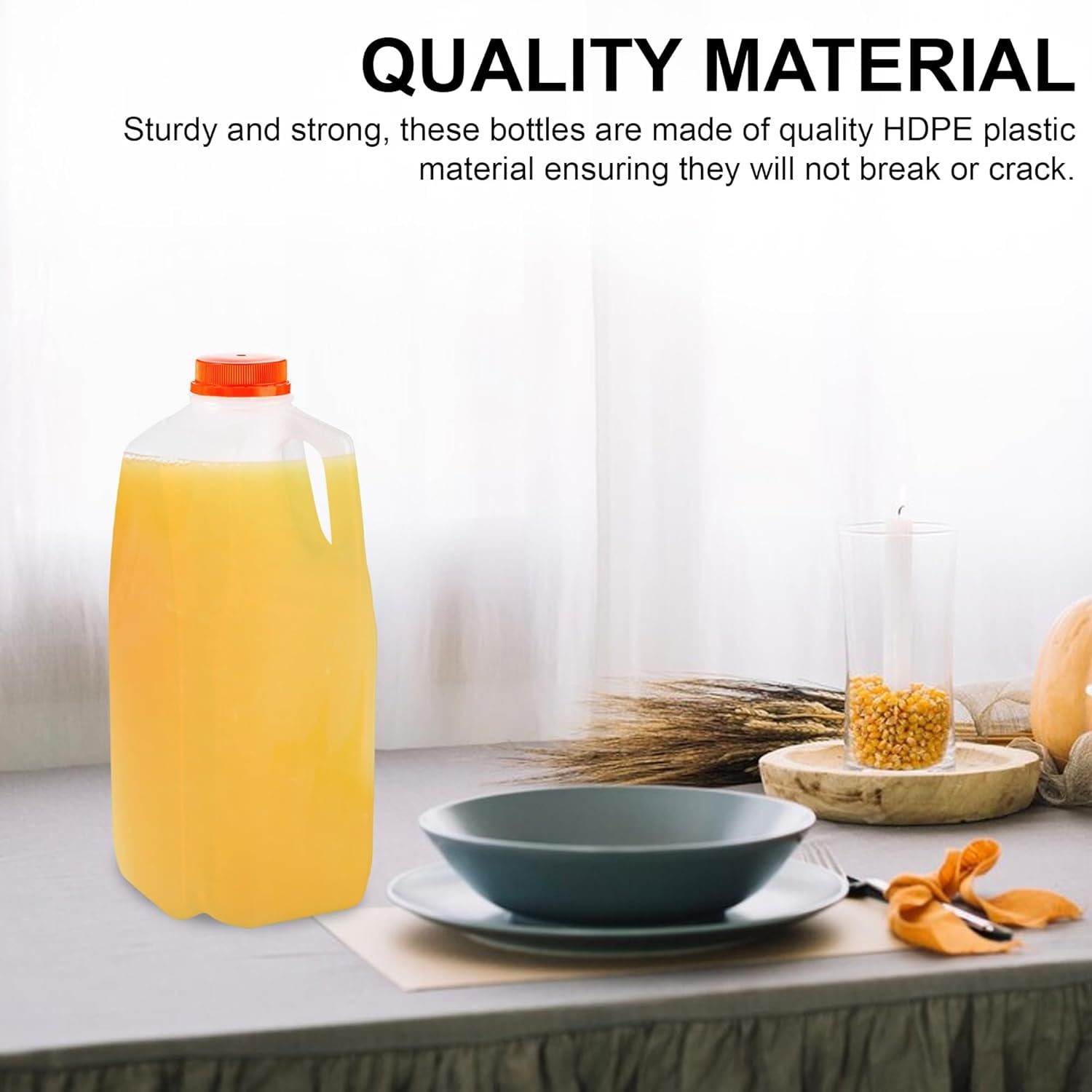 MT Products HDPE Plastic Juice/Milk Bottles 64 oz, Water Bottle with Caps Pack of 6