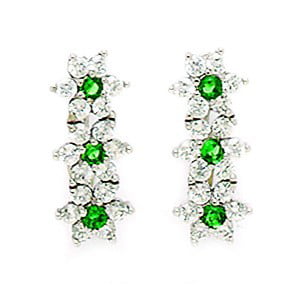 14k White Gold Green and Red CZ Cubic Zirconia Simulated Diamond Large 3 Flower Leverback Earrings Measures 17x7mm Jewelry Gifts for Women