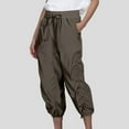 thumbnail image 2 of Fiaer,Plus Size Hiking Capri Joggers for Women,Women's Elastic Waist Pleated Pocketed Pants,Ladies Lightweight Lace up Loose Fit Spliced Trousers Bronze XXL, 2 of 6