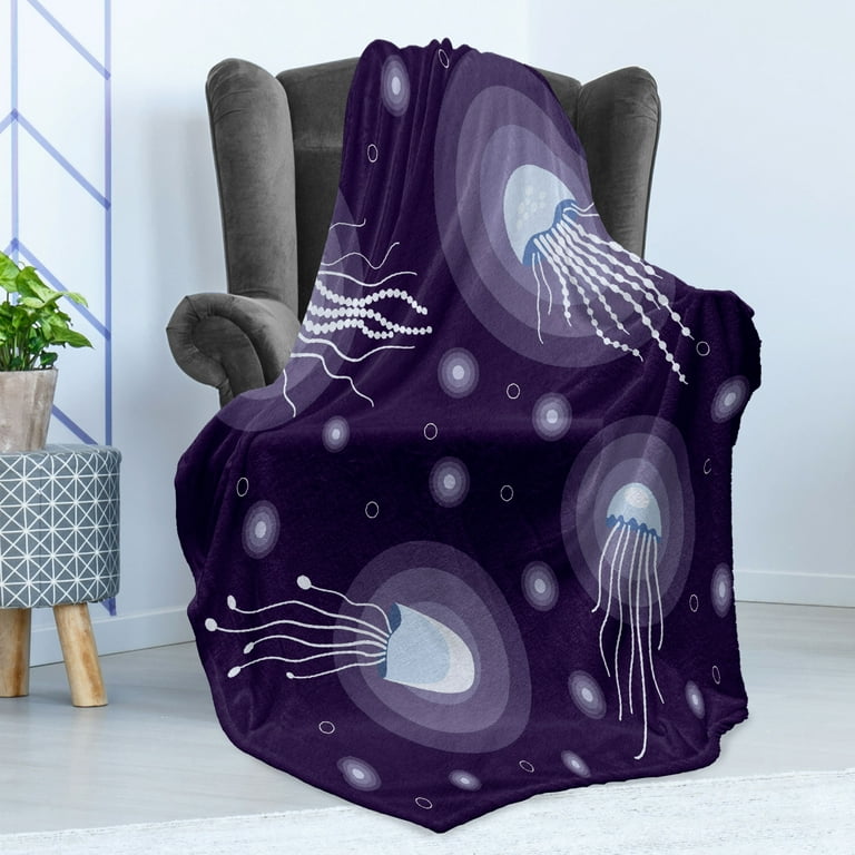 Aqua Jellyfish Soft Flannel Fleece Throw Blanket Abstract Fantasy World Rounds and Creature Along Tentacles Cozy Plush for Indoor and Outdoor Use