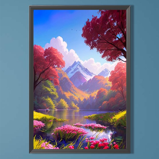 Pintura de diamante 5D DIY taladro redondo completo montañas campos flores decoración 40x60cm