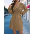 thumbnail image 4 of Women'S V Neck Scale Pattern Knit A Line Long Sleeve Dress Sweater Dress Camel Color S, 4 of 9
