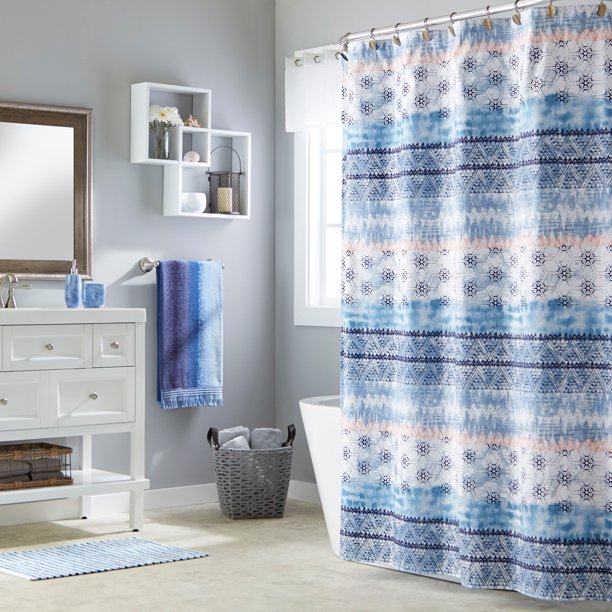 SKL Home Balinese Fabric Shower Curtain, Blue, 70" x 72"