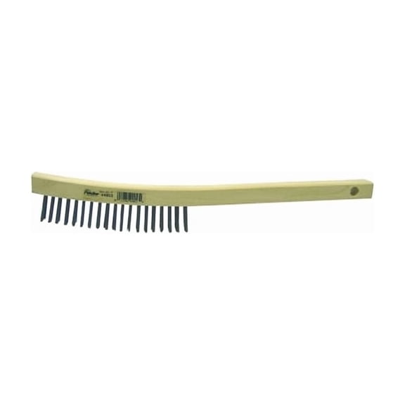 Curved Handle Scratch Brush, 14 in, 3 x 19 Rows, Steel Wire, Wood Handle