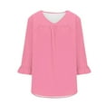 thumbnail image 4 of bnaln Plus Size Tops for Women Clearance Ladies Summer Tops 3/4 Ruffle Sleeve Shirts Casual V-Neck Pleated T-Shirt Loose Fitting Pullover Blouses Trendy Dressy Tshirts Going Out Tops, 4 of 5