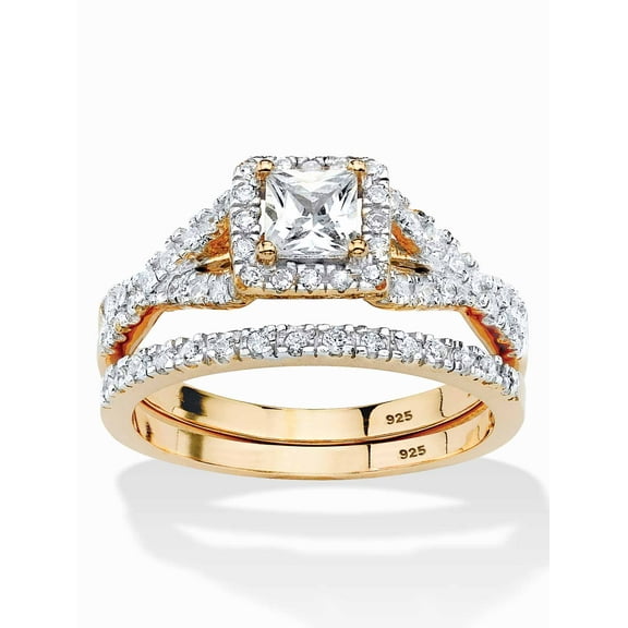PalmBeach Jewelry .97 TCW Princess-Cut Cubic Zirconia Two-Piece Bridal Set in 14k Gold-plated Sterling Silver