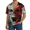 thumbnail image 7 of Lsque Red And White Screaming Demon Skull print Men's Cuban Collar Short Sleeve Shirt Summer Beachwear Casual Button Down Fashionable Vacation Leisure Shirt-Medium, 7 of 7