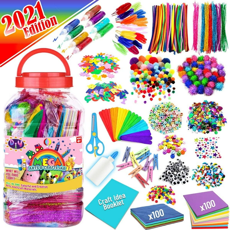 Arts and Crafts Supplies for Kids, Craft Art Supply Jar Kit for Student Age  4 5 6 7 8 9 10 Year Old Crafting Activity, Collage Arts Set for Toddlers