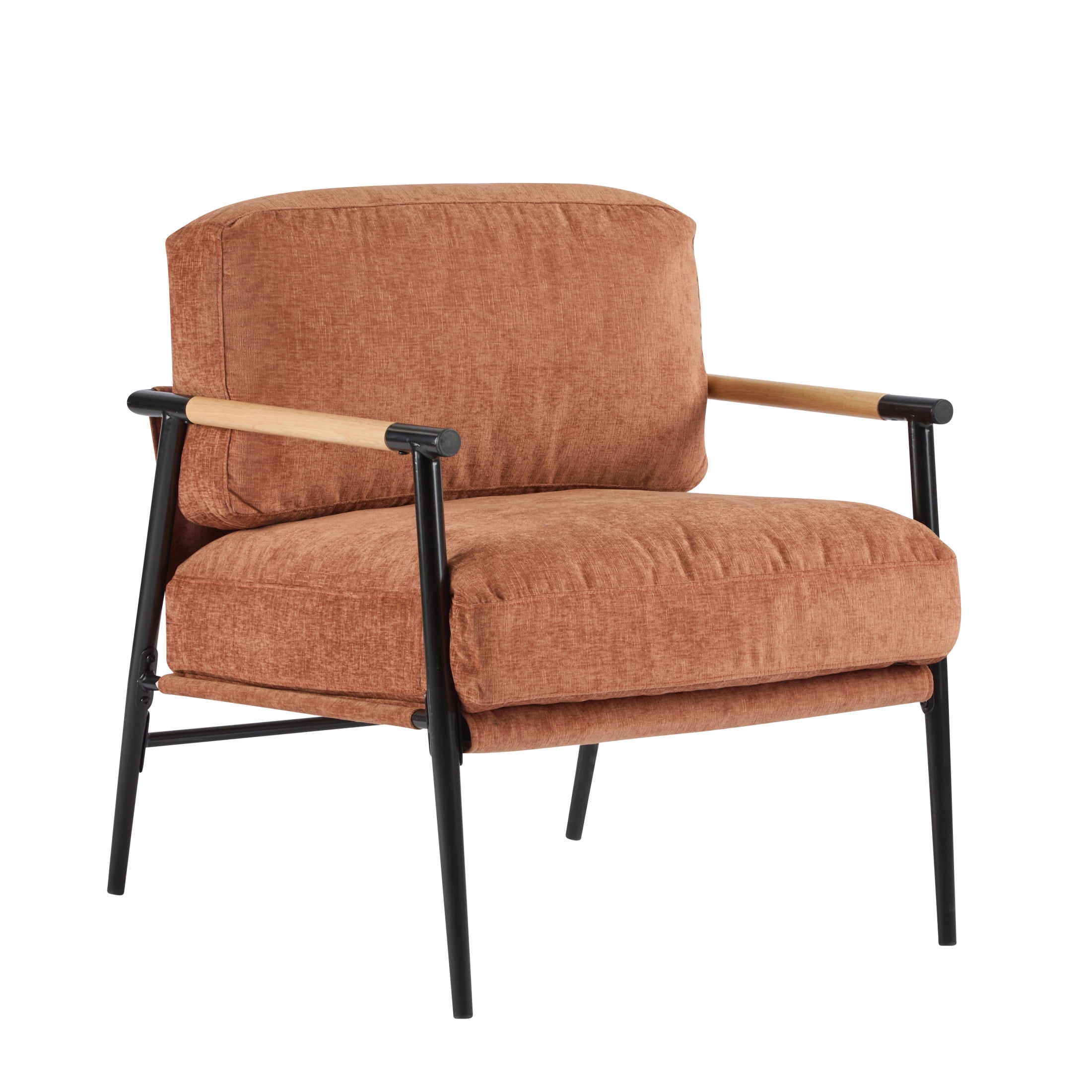 Christopher Knight Home Mid-Century Modern Upholstered Accent Chair, Wooden Armrest, Metal Frame, Orange