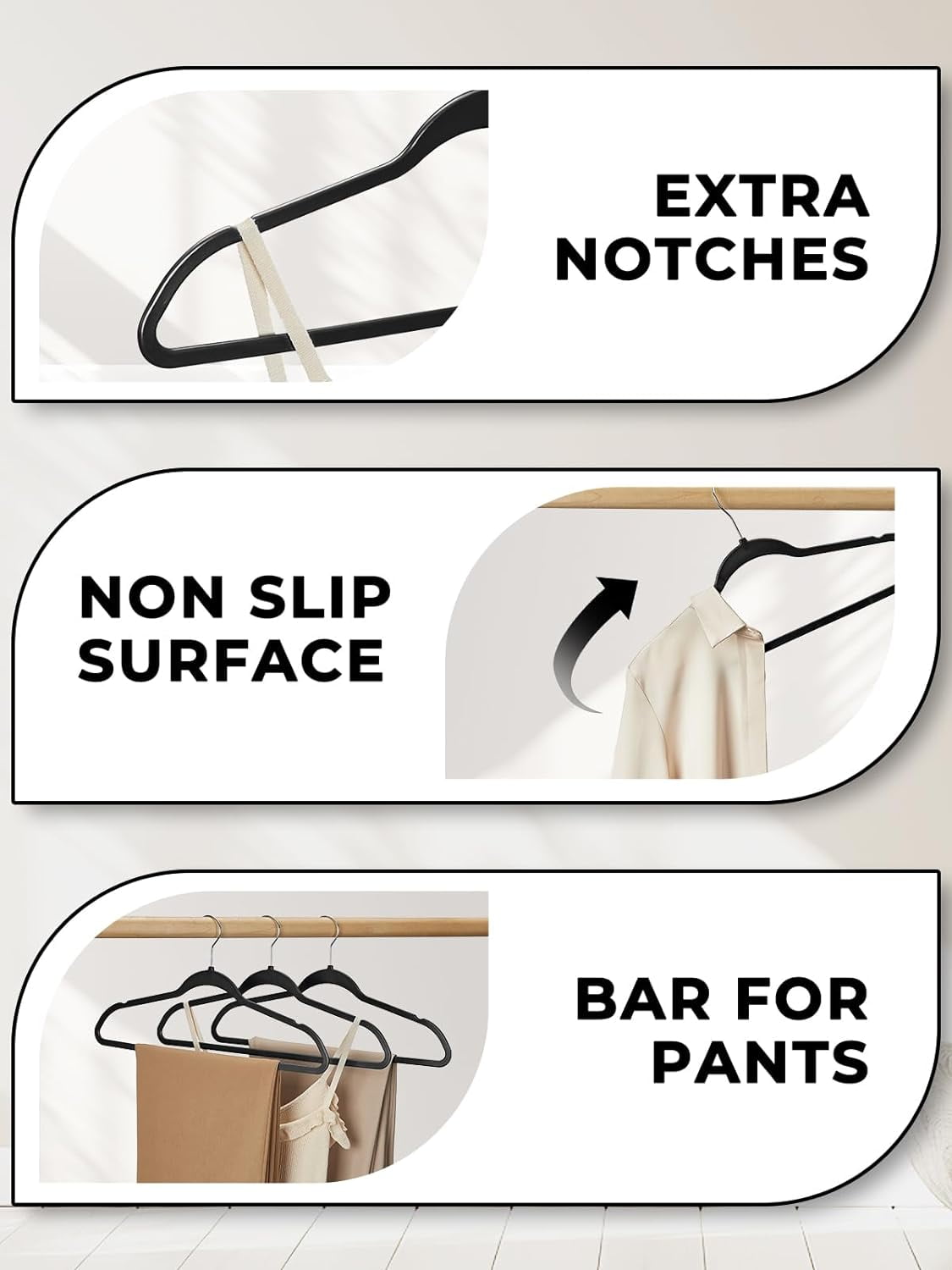 Cozymood Heavy Duty Plastic Hangers 50 Pack, Slim Clothes Hangers with 360° Swivel Hook & Non-Slip Saving Closet Hangers,Black