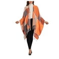 thumbnail image 4 of Women's Plaid Print Knitted Shawl Wrap Open Front Winter Cardigan Sweater Ruana Cape Warm Coat, 4 of 5