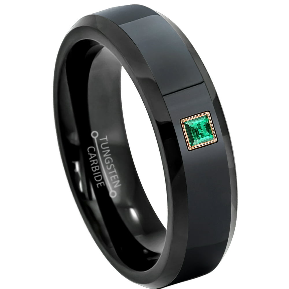 Jewelry Avalanche - 0.05ctw Princess Cut Emerald Tungsten Ring - 6MM ...