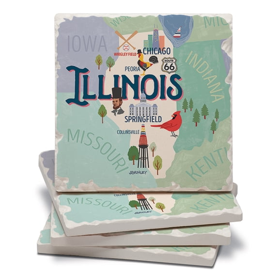 Thirstystone Illinois Attractions Tumbled Tile Coaster 4-Pack