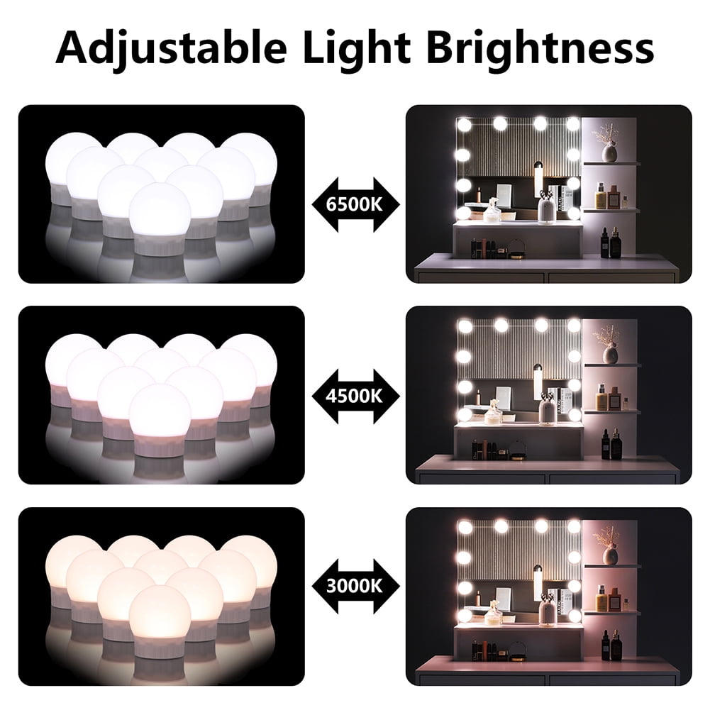 Kepooman Vanity Makeup Set, Upholstered Stool Vanity Set with 10 LED Bulbs, 3 Storage Shelves & 2 Drawers for Bedroom, White Kepooman Vanity Makeup Set, Upholstered Stool Vanity Set with 10 LED Bulbs, 3 Storage Shelves & 2 Drawers for Bedroom, White