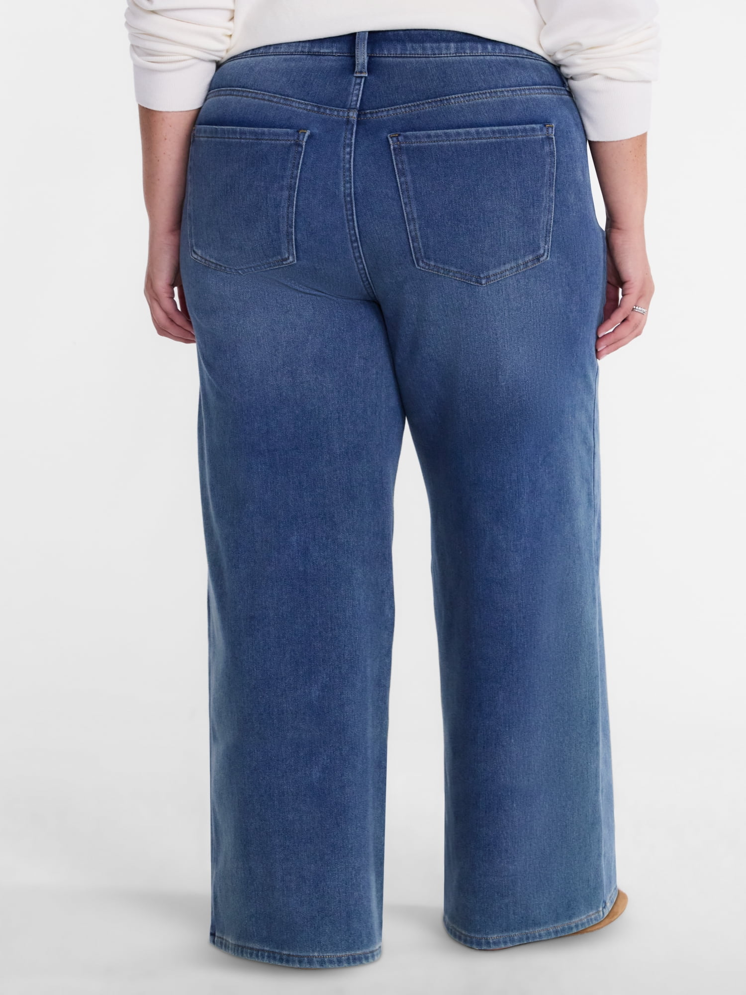 Terra and Sky Women's Plus Cropped Patch Pocket Wide Leg Jeans, 26" Inseam, Sizes 16W-24W
