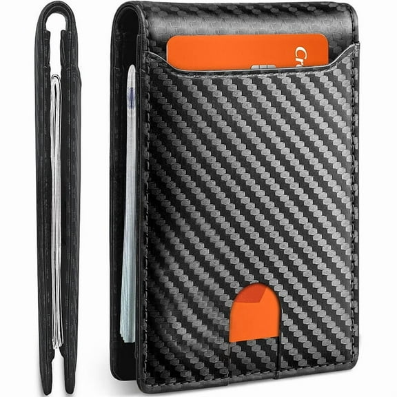 Wallet for Men Slim, Genuine Leather Minimalist Mens Wallet RFID Blocking Credit Card Holder with Money Clip, Best Gift