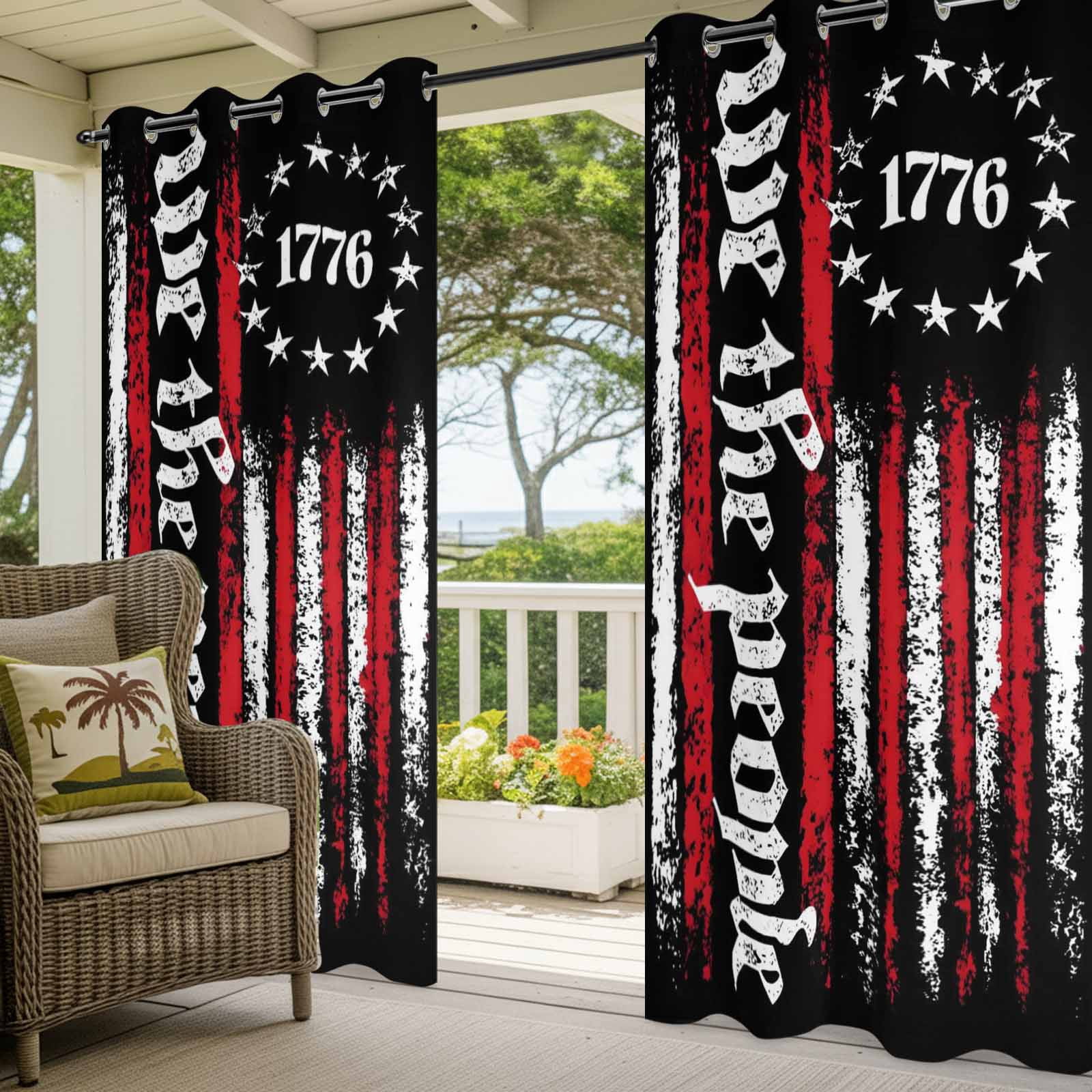 We The People Outdoor Curtains for Patio, Independence Day Distressed Red White Flag Sunshade Privacy Drapes Grommet Waterproof Outside Curtains for Porch/Cabana/Balcony 54"x 108", 1 Panel
