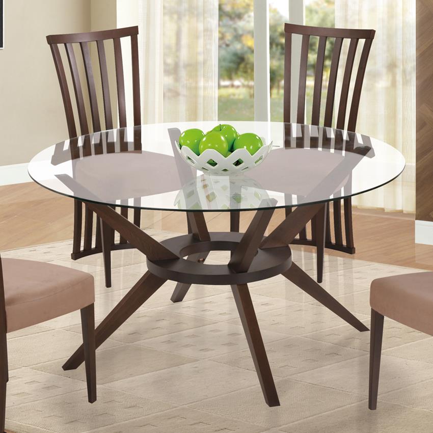 Global Furniture Round Glass Top Dining Table in Burn Beech