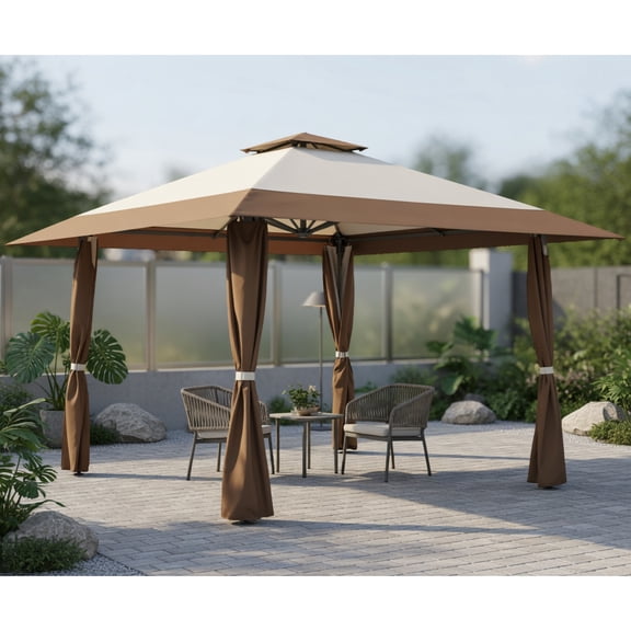 Resenkos 13' x 13' Brown & Beige Pop-Up Outdoor Canopy, Waterproof