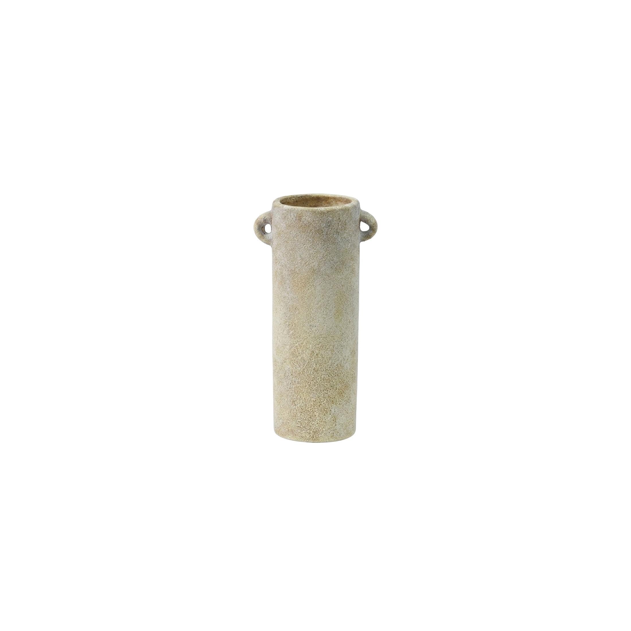 DecMode 9" Antique Style Washed Cream Ceramic Vase with Handles