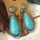 thumbnail image 3 of Boda de la gota de piedras preciosas Boho Vintage Turquesa cuelgan gancho de compromiso Pendientes Pendientes, 3 of 5