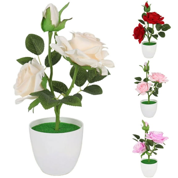 SPRING PARK Artificial Rose Flowers, Fake Plant, Realistic Artificial Flowers with Plastic Pot for Home Office Garden Decoration