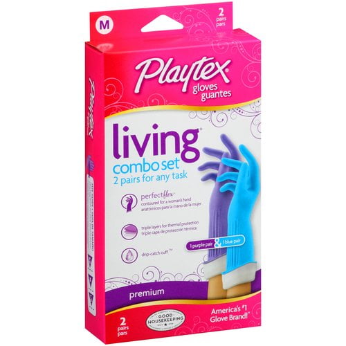 Playtex Living Reusable Gloves With DripCatch Cuff Medium, 2 Pair