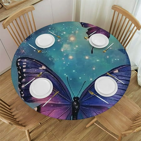 

Patifu Butterflies Stars Fantasy Art Round Tablecloth Stain-Resistant Washable 100% Polyester Waterproof Fabric for Indoor and Outdoor Use Weddings Parties - Multiple Sizes Available 42 -46