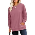 thumbnail image 5 of Crewneck Sweatshirts for Women No Hood Fall Casual Long Sleeve Pullover Tops Loose Sweatshirt with Pocket Watermelon Red XL, 5 of 6