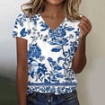 thumbnail image 1 of Haivin T Shirts for Women V Neck Dressy Casual Blouses Puff Short Sleeve Summer Tops Loose Fit, 1 of 5
