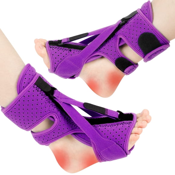 YSTINNG Upgrade Plantar Fasciitis Night Splint, Plantar Fasciitis Relief Brace, 3 Adjustable Straps, Achilles Tendonitis, Day&Night (Purple) A311-001