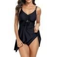 thumbnail image 2 of Sngxgn Ruffle Stripe Ruffle Swimsuit for Women V Neck Ruched Bathing Suits(Black,M), 2 of 5