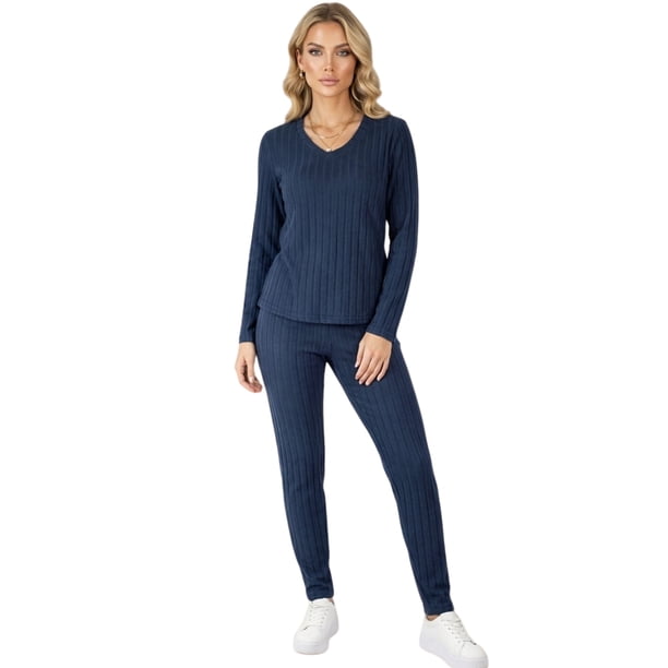 Conjunto Mujer 2 Piezas Blusa Manga Larga Y Pants Ajuste Cómodo Casual