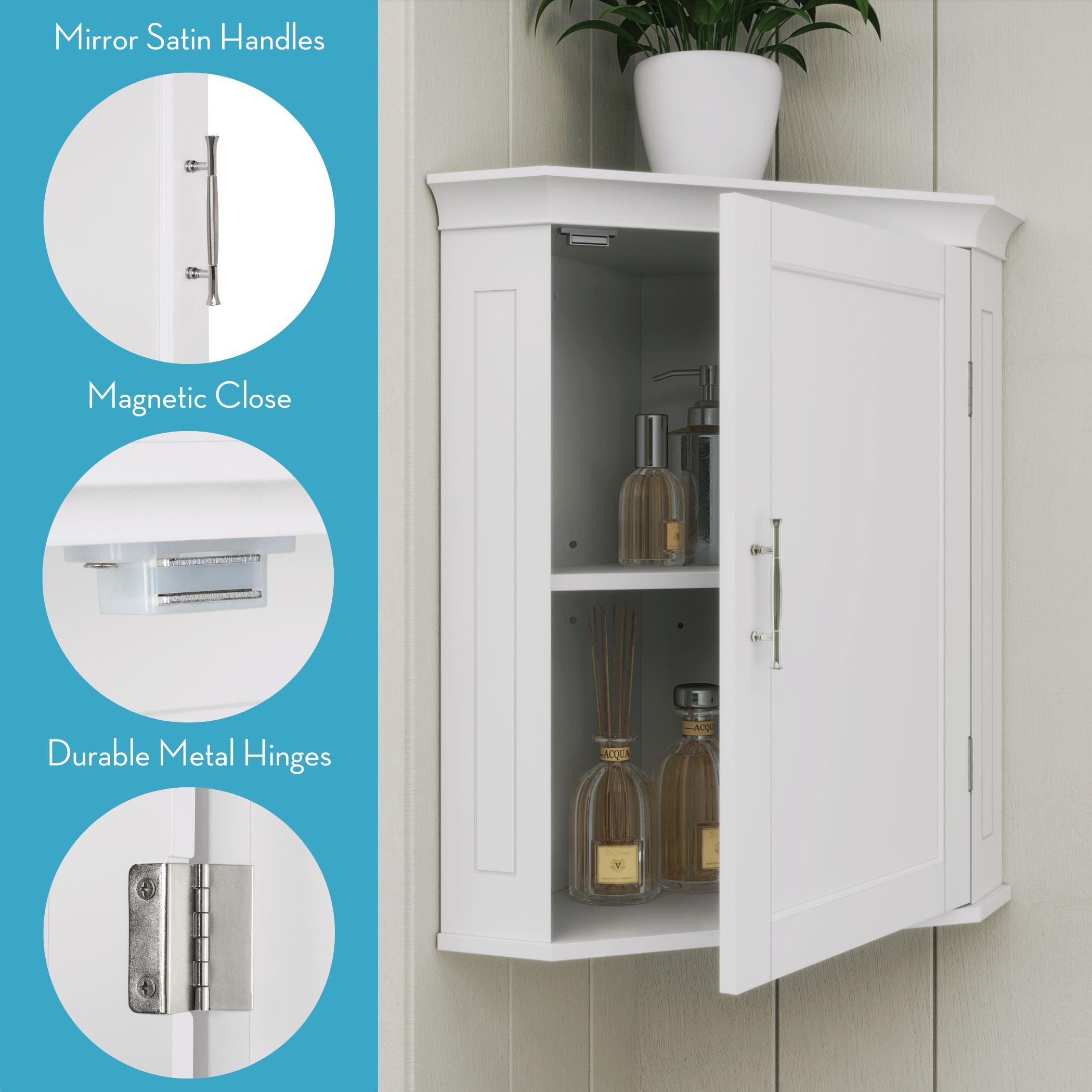 RiverRidge Somerset Corner Medicine Cabinet Wall Mount Bathroom Storage Organizer - White