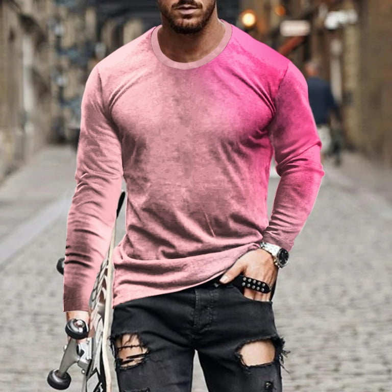 Male Long Sleeve Gradient Print T Shirt Collarless Button Fit