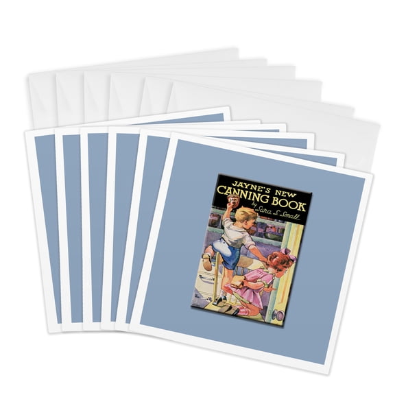 3dRose, Vintage Jaynes New Canning Book cover with Two Children, 6 Greeting Cards with envelopes