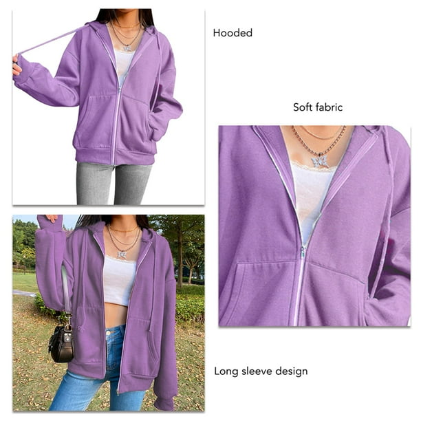 Purple zip up hoodie hot sale womens