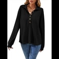 thumbnail image 1 of Sudadera Informal de Larga con Solapa y Botones para Mujer, Estilo 2025 Negro M, 1 of 9